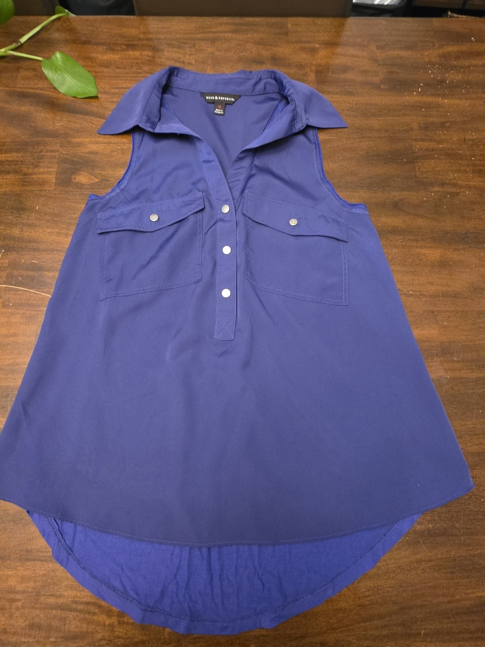 Rock & Republic Purple Sleeveless Collared Button Placket Tank - Deep Purple